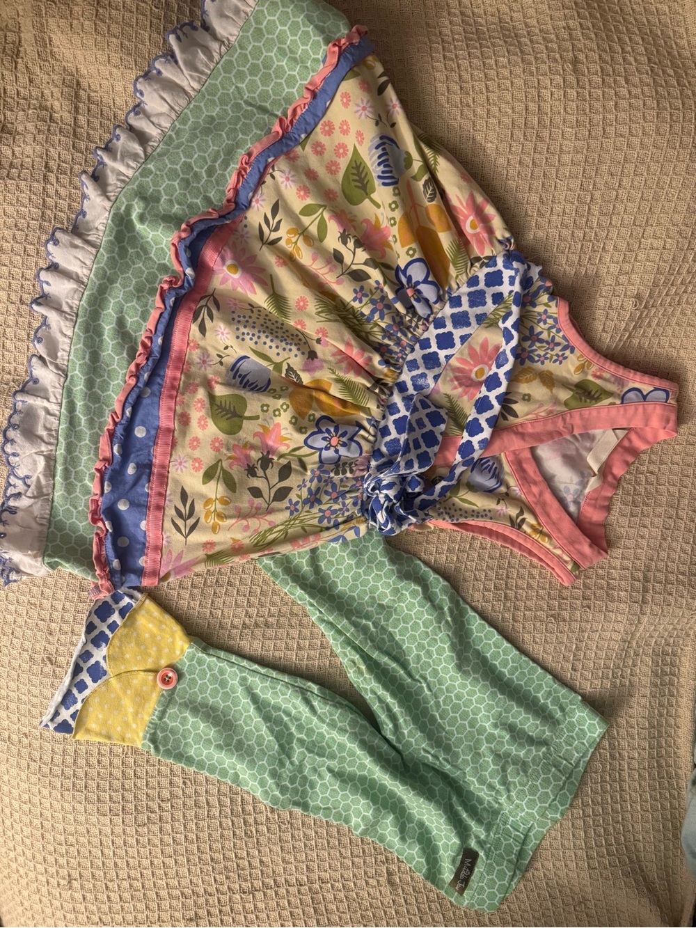 Matilda Jane Floral Multi-Color Dress & Mint Green Pants Matching Set